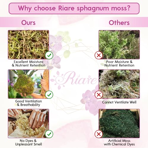Riare 3.5 OZ Premium Sphagnum Moss for Plants- 4QT Natural Long Fiber Sphagnum Peat Moss Dried, Plants Moss Orchid Potting Mix for Orchids Repotting, Carnivorous Succulent Potted Plants and Reptiles - size: 4QT/3.5oz