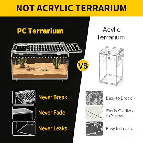 Reptile Growth Reptile PC Terrarium,Tarantula Enclosure,Spider Tank with Magnetic Button.12"x 8" x 6" Lizard Enclosure,Reptile Breeding Tank for Insect,Fish,Tarantula,Hermit Crab,Small Bearded Dragon - size: 12" * 8" * 6"