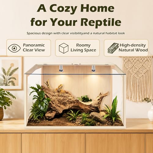 PROLEE Bearded Dragon Tank, Lizard Tank with Clear Tempered Glass, Anti-Scratch Reptile Enclosure, Reptile Tank Built-in Light Fixtures with Switch (24X16X16inch,24 Gallon) - color: Transparent Roof, size: 24X16X16inch,24 Gallons