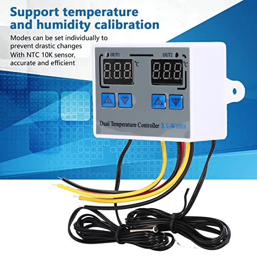 Dual Display Temperature Humidity Controller, Digital Thermostat Switch with 10K Sensor, Heating Cooling Thermostat for Greenhouse Reptile Tank, 12V Input Wide Range - 50℃ to