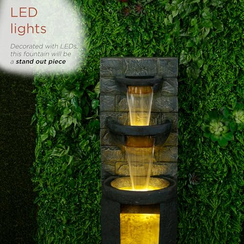 Alpine Corporation TZL384 Outdoor 3 Tier Water Fountain with LED Lights for Garden, Patio, Lawn and Yard Spaces, 51" H, Gray - style: 51"H 3-Tier w/ LEDs