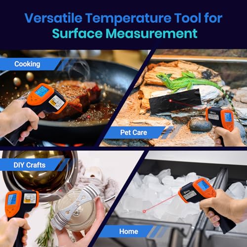 Etekcity Infrared Thermometer Laser Temperature Gun 1080, -58°F~ 1130°F for Meat Food Candy Pizza Oven, Heat Gun for Cooking, Kitchen, Fridge, Reptile, BBQ, HAVC, Adjustable Emissivity & Max Measure - color: Blaze Orange, style: Advanced