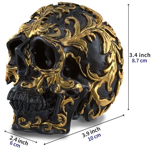 READAEER Small Size Human Skull Resin Statue Head Sculptures Skull Collectible Figurines (Black & Golden)