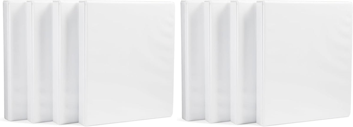 Amazon Basics 3-Ring Binder with Round Rings and Interior Pockets, 1-Inch, White, 4-Pack