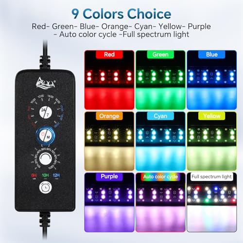 AQQA Submersible LED Aquarium Light, 24/7 Mode Full Spectrum Fish Tank Light, 4 Rows Beads with 9 Colors Choice, IP68 Waterproof Aquarium Plant Light, Adjustable Brightness Timer, 7 Adjustable Angle - size: 11.22In ( For 11.81''-22.83'' Length Fish Tank)