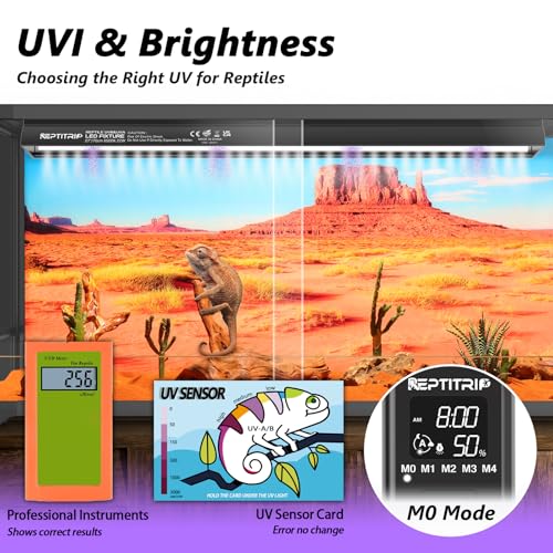 REPTITRIP 16-Inch LED UVB Reptile Light with Auto On/Off & Preset Day-Night Cycle Dimming, 4 UVI Modes Fixture Controller, 14W Aluminum UVA UVB Lamp for Bearded Dragons, Turtles & Snakes, 6500K - size: 16 INCH