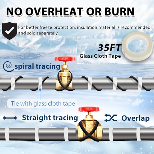 HEATIT 80ft Pipe Heat Tape Self-Regulating Heating Cable for Water Pipes | Built-in thermostat on at 3°C (37°F), off at 10°C (50°F), ETL certified heating cable for pipe freeze protection. - style: 80 ft