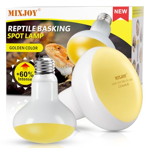 MIXJOY 2Pack Reptile Heat Lamp Bulbs 100W, 60% Intense Heat Bulb UVA Daylight Basking Spot Bulb for Reptiles, Turtle, Lizard, Tortoise, Bearded Dragon, Gecko, Chicken