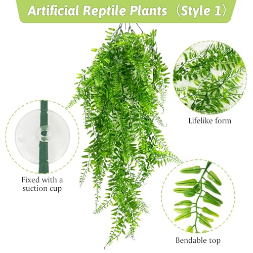 Hamiledyi 5 Pcs Reptile Plants Terrarium Hanging Fake Plant Leaves, Bearded Dragon Tank Accessories, Habitat Decor for Snake Leopard Gecko Lizard Chameleon Spider Turtle (Style 3) - size: 5 PCS - Style 3