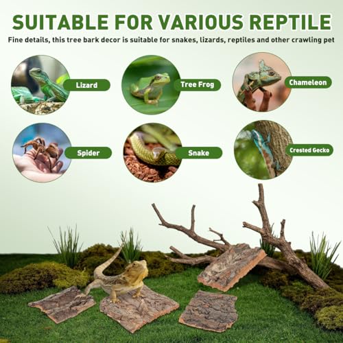 DOITOOL 4Pcs Natural Climbing Bark Reptile Hide Terrarium Decor for Small Pets Aquarium Wood Background 5.11X1.49X0.39In