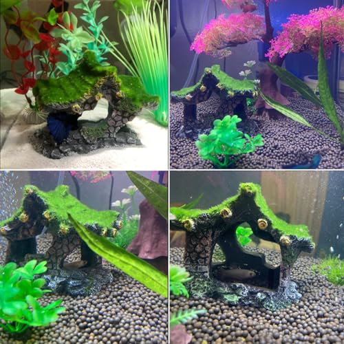 Tfwadmx Aquarium Decoration House Resin Hollow Hideout House,Small Betta Fish Hide Accessories Cave Ornament Tank Small Fish Shrimp Hideaway with Moss - size: 1PCS