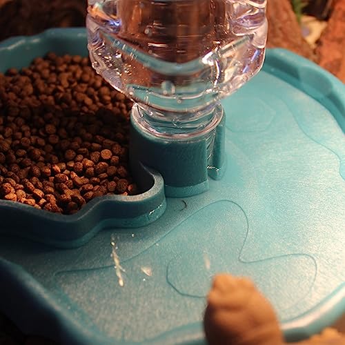 Turtle Drinker Reptile Water Bowl 2 in 1 Automatic Reptile Feeder Water Dispenser Tortoise Water Dish Automatic Water Reservoir Feeder for Reptile Turtle Food Dish - color: Brown
