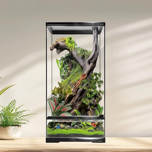 15 Gallon Tall Reptile Glass Tank 12"x12"x24" with Drainage System - Pre-Assembled Vertical Reptile Cage for Arboreal Geckos,Chameleon,Lizard,Tree Frog and Snake with Terrarium Decoration - size: 12*12*24inch with drainage hole
