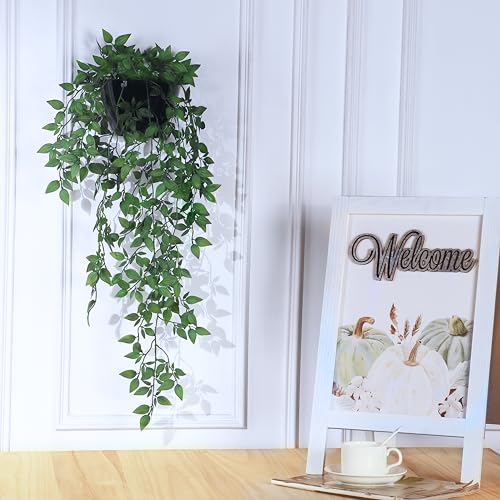Artificial Hanging Plants,2 Pack Fake Wall Plants,Faux Mandala Vines Potted Plant,Plastic Greenery with Wall Planter for Indoor Outdoor Garden Patio Office Décor