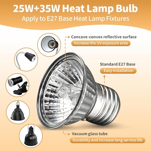 GOZILLA 4 Pack Reptile Heat Lamp, E27 UVA UVB Reptile Light Bulb for Reptiles and Amphibian Tanks, Terrariums and Cages, Heat Light Bulb for Tortoise, Bearded Dragon, Snakes.(2PCS 25W + 2PCS 35W)