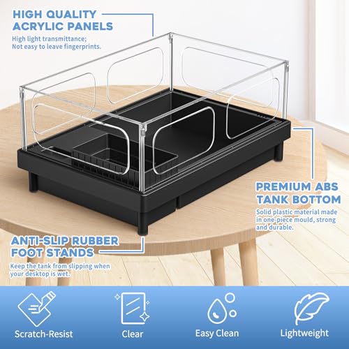 MoonOrange Small Turtle Tank Kit, Acrylic Turtle Tank Starter Kit with Basking Platform, Bottom Drainage, Multi-Function Areas for Turtles, Crabs, Crayfish, Small Reptiles (Black Kit) - color: Black (Kit)