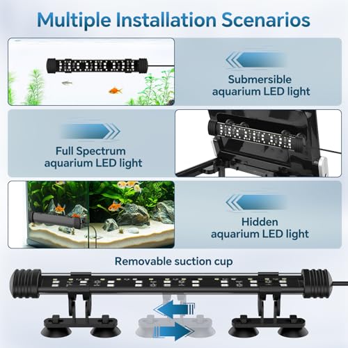AQQA Submersible LED Aquarium Light, 24/7 Mode Full Spectrum Fish Tank Light, 4 Rows Beads with 9 Colors Choice, IP68 Waterproof Aquarium Plant Light, Adjustable Brightness Timer, 7 Adjustable Angle - size: 26.97In ( For 27.56''-53.94'' Length Fish Tank)
