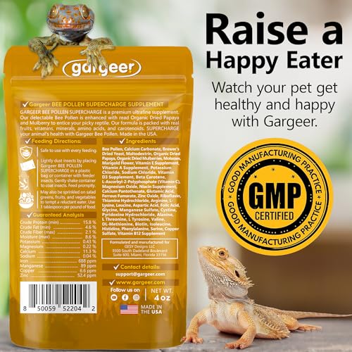 Gargeer 4oz Bee Pollen for The Picky Reptile. Boost Health, Digestion and Skin Regeneration! Enhanced with Real Organic Fruits, Vitamins, Minerals, Amino Acids, and Carotenoids. Made in USA. Enjoy!