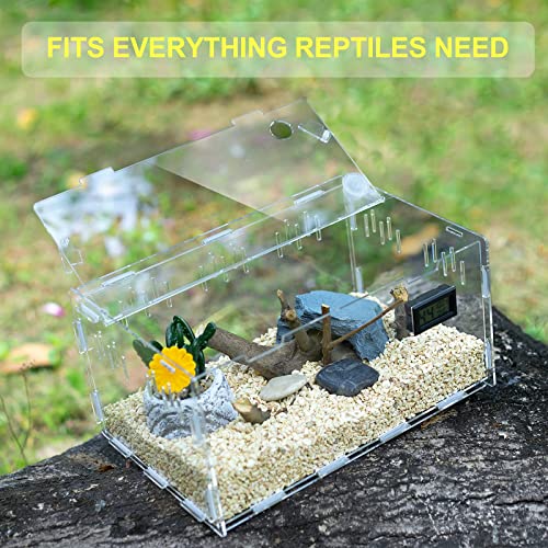 BETAZOOER Reptile Terrarium Breeding Tank Acrylic Reptile Feeding Box with Temperature Hygrometer (15.3"x9.7"x7.6") - size: Large