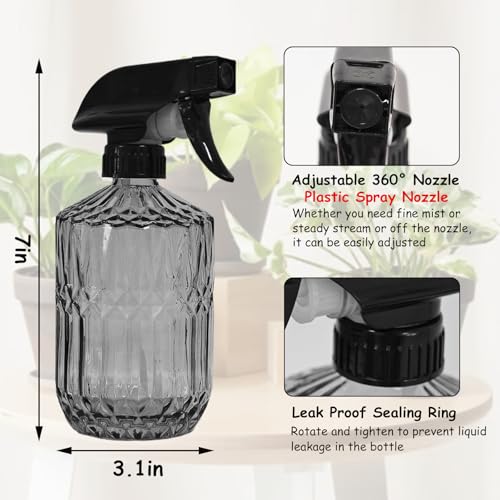 YYTSGG Glass Plant Mister Bottle, 15oz Refillable Water Spray Bottle with Adjustable Mist Nozzle for Indoor Flowers, Outdoor Gardening, Cleaning, Hair and Pets Care (Gray) - color: Gray