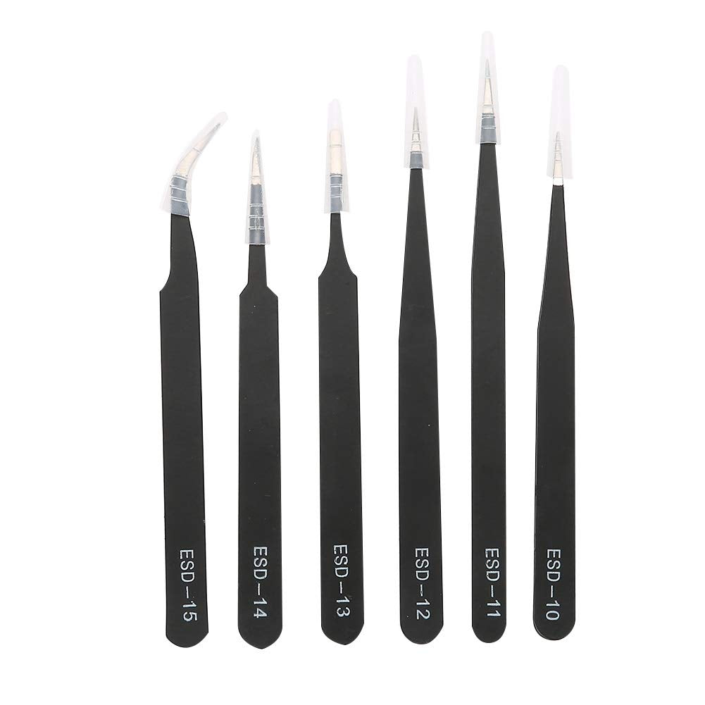6Pcs Precision Anti-Static Tweezers Set, Pointed Tweezers, Stainless Steel Tweezer Maintenance Tool For Eyelash Extension Electr