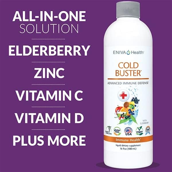 Eniva Elderberry Sambucus Immune Support Syrup, Vitamin C, Ionic ZINC, Vitamin D, Echinacea, Antioxidants & More, All-in-One Liquid, Low Carb, Low Sugar, Keto Friendly, Non-GMO & Gluten Free - 16 oz