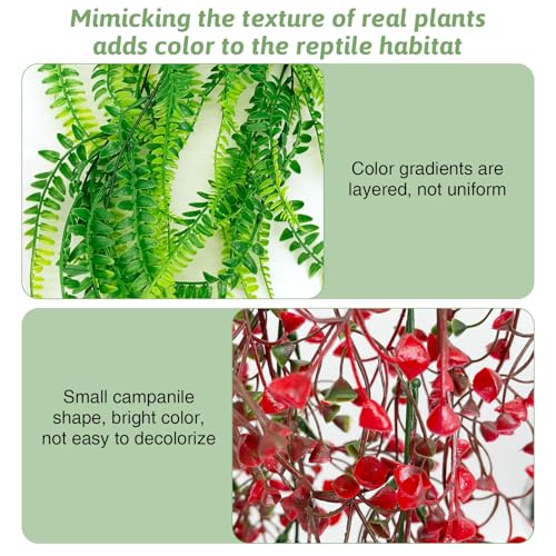 PINVNBY 8 Pack Reptile Plants Terrarium Hanging Fake Vines with Suction Cup Artificial Leaves for Bearded Dragons Lizards Geckos Snake Hermit Crab (4PCS Green, 2PCS Purple and 2PCS Red) - color: 8pcs (4 X Green, 2 X Purple, 2 X Red)