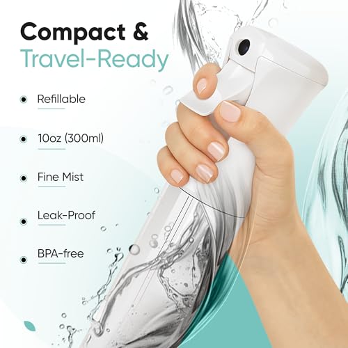 Aquableu Spray Bottle for Hair – Continuous Mist Spray Bottle for Hair Care, Styling, Cleaning, Plants, Pets & Essential Oils (White, 10oz)