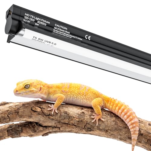 T5 UVB 10.0 Reptile Light Fixture Combo Kit (12Inch) | 8W UVB 10.0 Light Bar with T5 HO Terrarium Hood Light Fixture for Desert Reptiles, Bearded Dragons, Lizards, Tortoises - size: 12Inch