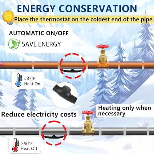 35 Feet Heat Tape for Water Pipes Pipe Freeze Protect Heating Cable Keeps Water Flowing at -40°F with 3ft Lighted Plug - style: 35 Feet