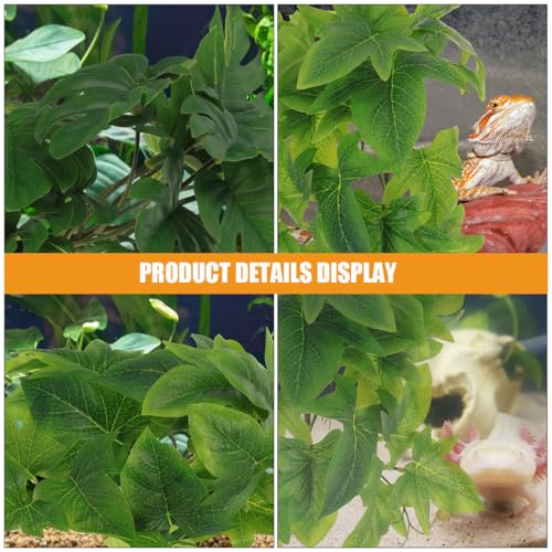 Hemoton 2pcs Hanging Reptile Plants for Terrarium with Suction Cups, Artificial Plastic Leaves 23-Leaf Monstera and Sweet Potato for Amphibian Habitat Decoration