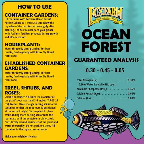 FoxFarm Ocean Forest Potting Soil, 1.5cu ft (Pack of 4) - Light, Aerated Texture, Designed for All Container Plants - size: 1.5 Cu Ft (4 Pack)