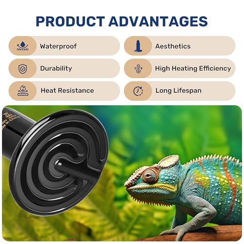 YSSOA 150W Ceramic Heat Emitter, Reptile Heat Bulbs, Ceramic Heat Lamp for Reptiles, Amphibian, Chicken, Dog, Cat, 2 Pack, Black - color: Black, size: 2 Pack, style: 150W
