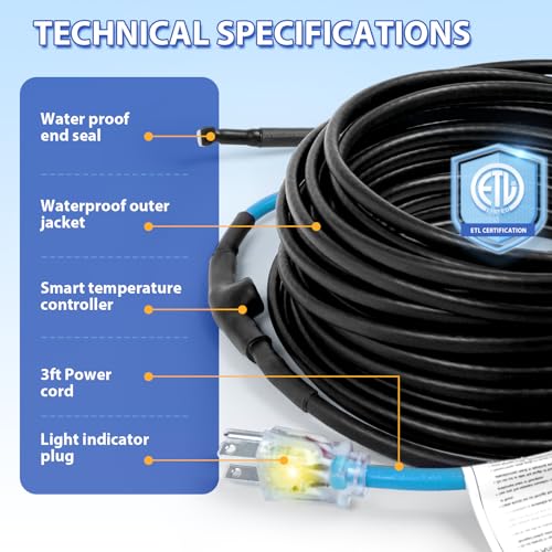 Pipe Heating Cable Self-Regulating Heat Tape for Water Pipes,Pipe Heater for Pipe Freeze Protection Energy-Saving Heat Trace Keeps Water Flowing at -40℉ 120V 120FT - style: 120-feet