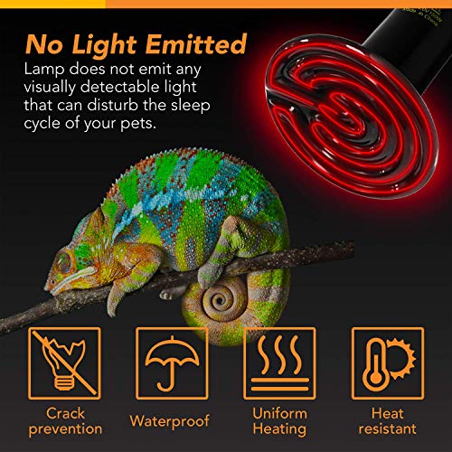 Simple Deluxe 100W 2-Pack Ceramic Reptile Heat Lamp Heat Emitter Bulb No Light Emitting Brooder Coop Heater for Amphibian Pet & Incubating Chicken, Black - size: 100W *2, style: D-85mm