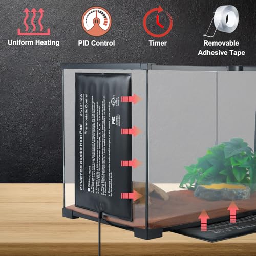 Reptile Heating Pad with PID Thermostat & Timer, 8”x12” Under Tank Heater for Hermit Crab, Snake, Turtle, Lizard, Frog, Spider and Other Reptiles