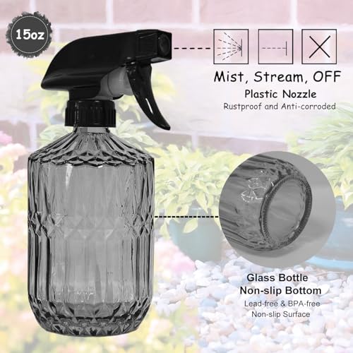 YYTSGG Glass Plant Mister Bottle, 15oz Refillable Water Spray Bottle with Adjustable Mist Nozzle for Indoor Flowers, Outdoor Gardening, Cleaning, Hair and Pets Care (Gray) - color: Gray