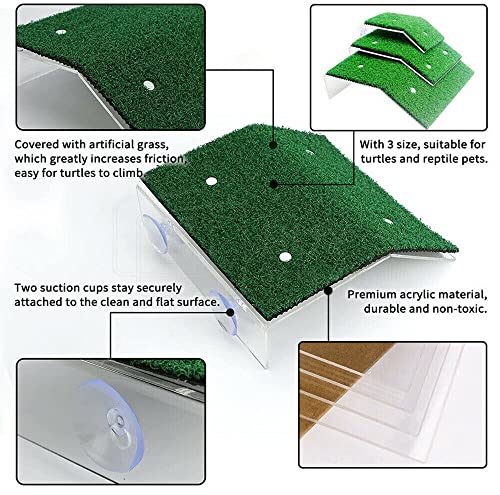Turtle Basking Platform Lawn Resting Basking Platform Simulation Grass Ramps Tortoise Habitat Terrace Turtle Tank Accessories - size: S