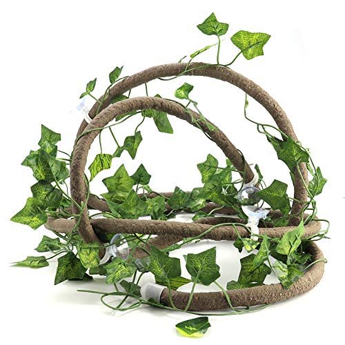 Flexible Natural Reptile Vines 9.84ft Rattan Length, Reptile Plants Simulated Jungle Branch for Tortoise Lizard Bearded Dragon Terrarium Habitat Layout (Large 3m Rattan + Ivy Leaves) - size: Large 3m rattan + ivy leaves