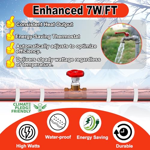 HEATIT Heat Tape for Water Pipes Heating Cable with Thermostat 10Ft 120V | Pipe Heating Cable For Metal And Plastic Home Pipe, Electric Pipe Heat Trace System Protect Pipes In Winter CSA ETL Certified - style: 10 Feet