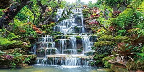 AWERT 72x16 inches Waterfall Aquarium Background Forest Park Green Tropical Plants Fish Tank Background Reptile Habitat Background Vinyl Background - size: 72x16in/180x40cm