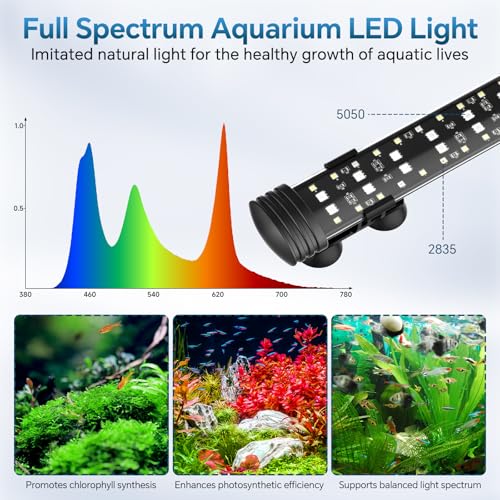 AQQA Submersible LED Aquarium Light, 24/7 Mode Full Spectrum Fish Tank Light, 4 Rows Beads with 9 Colors Choice, IP68 Waterproof Aquarium Plant Light, Adjustable Brightness Timer, 7 Adjustable Angle - size: 15.16In ( For 15.75''-26.77'' Length Fish Tank)