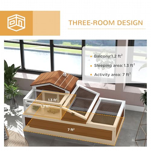 2-Story Three-Room Tortoise Habitat Spacious and Balcony Featuring Durable Construction 44x25.5x25 Weather-Proof Coffee Brown for Small and Medium Tortoises