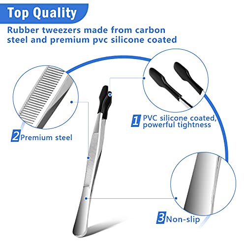 3PCS Tip Tweezers, Silicone Rubber Flat Tipped Tweezers Bent Tip for Jewelry Coin Stamp (Black) - color: Black
