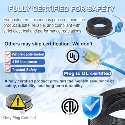 Self-Regulating Pre-assembled Water Pipe Heat Cable for Pipe Freeze Protection, Energy-Saving Pipe Heating Cable Keeps Water Flowing at -40°F 120V 15FT - style: 15-feet