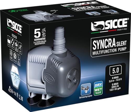 SICCE Syncra Silent 5.0 Multifunction 1321 GPH Submersible Water Pump | Italian Made 105W Ultra Quiet Durable Aquarium Fish Tank, Fountain, Pond, Hydroponics, Terrarium Black | Freshwater & Saltwater - size: Syncra Silent 5.0