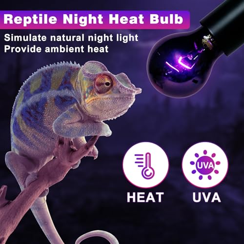 LUCKY HERP Reptile Heat Lamp 50W 2 Pack, Reptile Night Heat Bulb, Reptiles & Amphibians Basking Spot Light Bulb for Bearded Dragon, Lizard, Snake, Turtle, Chameleon