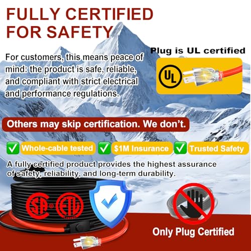 Heat Tape for Water Pipes Constant Wattage Heating Cable Pipe Freeze Protect Heating Cable Keeps Water Flowing at -40°F with 3ft Lighted Plug 14 ft - style: 14-feet