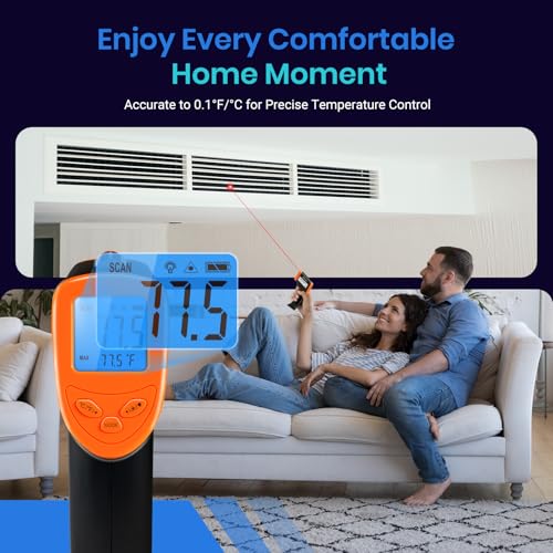 Etekcity Infrared Thermometer Laser Temperature Gun 1080, -58°F~ 1130°F for Meat Food Candy Pizza Oven, Heat Gun for Cooking, Kitchen, Fridge, Reptile, BBQ, HAVC, Adjustable Emissivity & Max Measure - color: Blaze Orange, style: Advanced