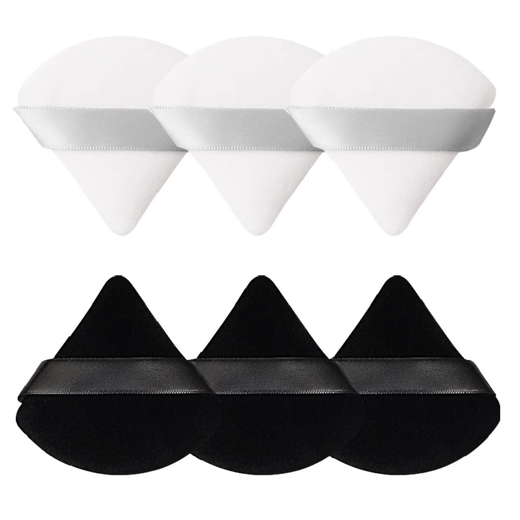 Pimoys 6 Pieces Powder Puff Face Soft Triangle Makeup Puff For Loose Powder Body Powder, Wedge Shape Velour Cosmetic Sponge For